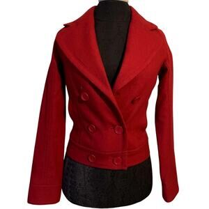 BP. Women’s Red Double-Breasted Peacoat – Size XS